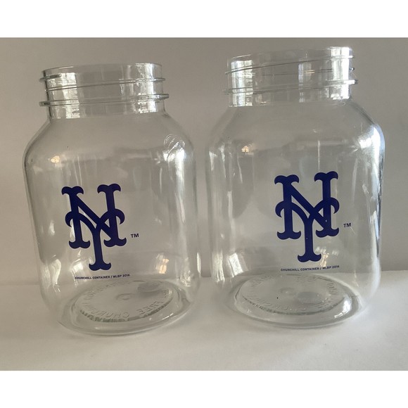 New York Mets Mason Jar Cups-Churchill Container 2016 (2) Plastic Cups - Picture 1 of 8